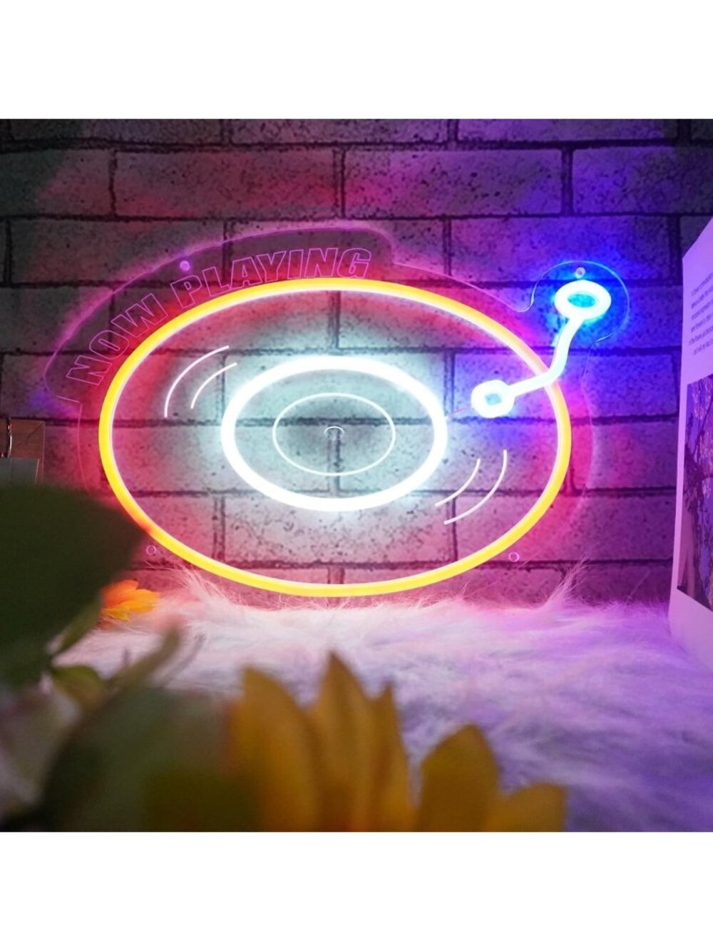 Music Disc LED Neon Sign White Yellow Dimmable LED Neon Light Music Record Theme